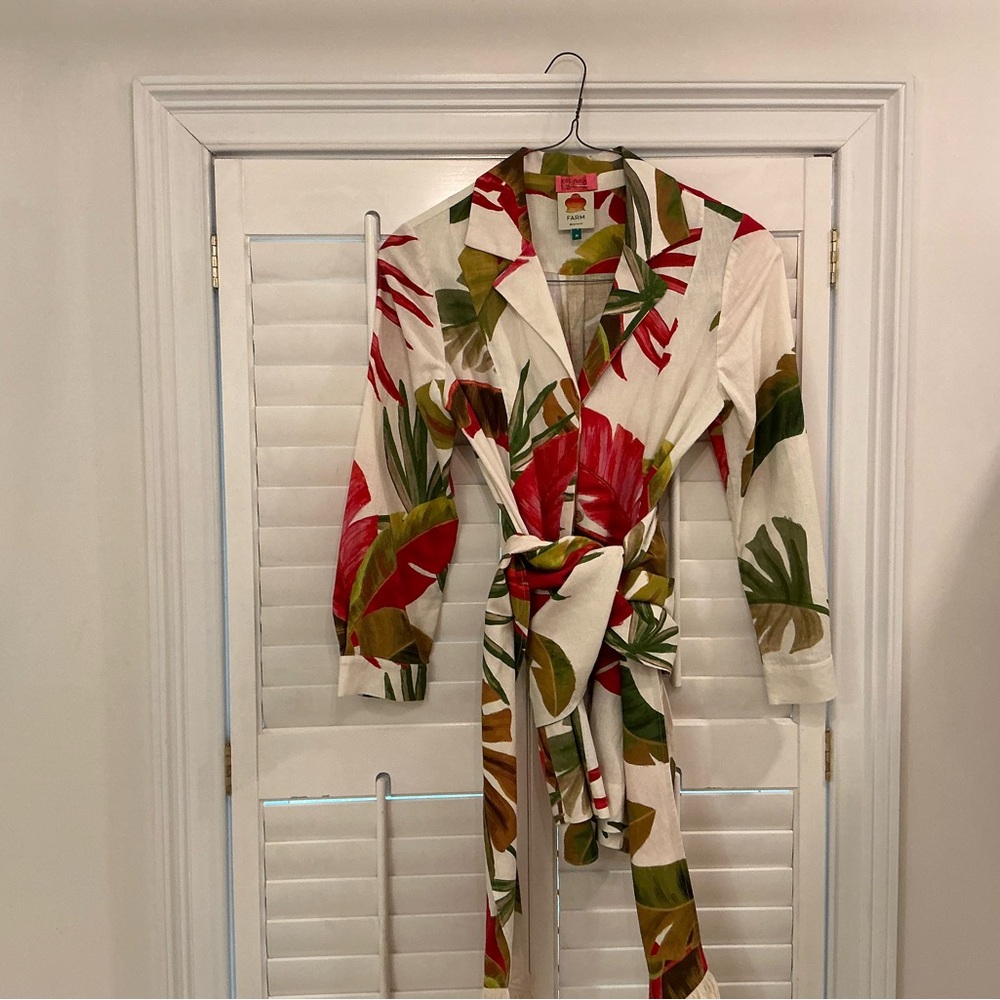 Farm Rio Spring Forest Mini Linen Blend Dress M